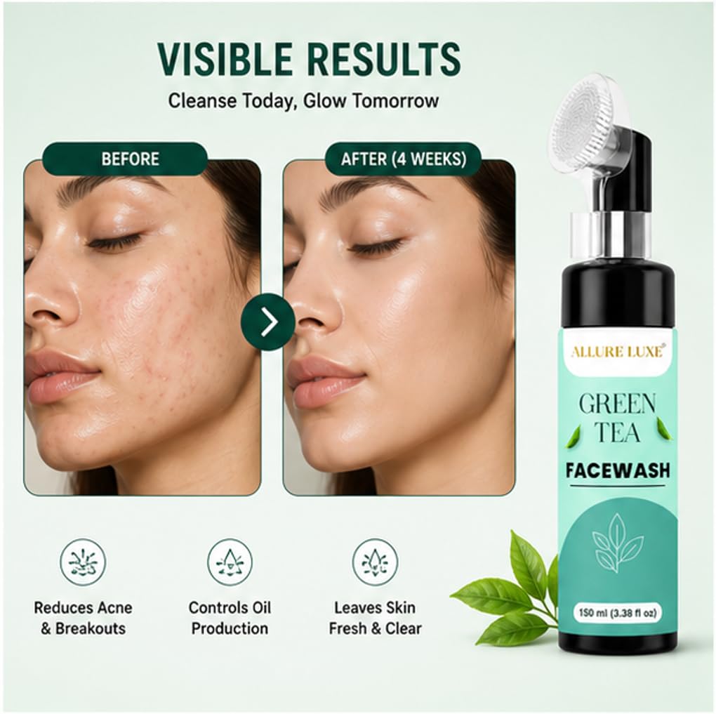 Allure Luxe Green Tea Face Wash with Built-In Soft Brush Applicator