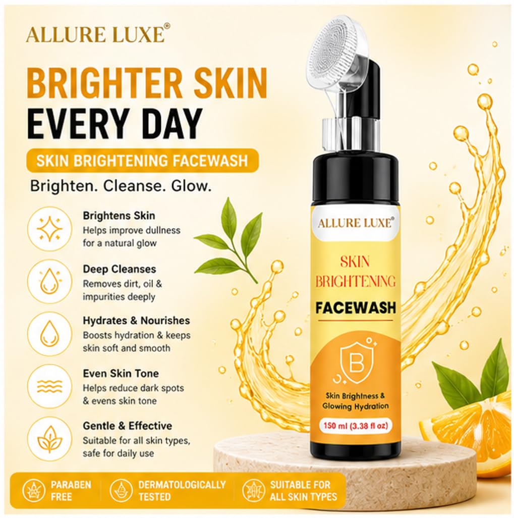 Allure Luxe Skin Brightening Face Wash with Built-In Soft Brush Applicator