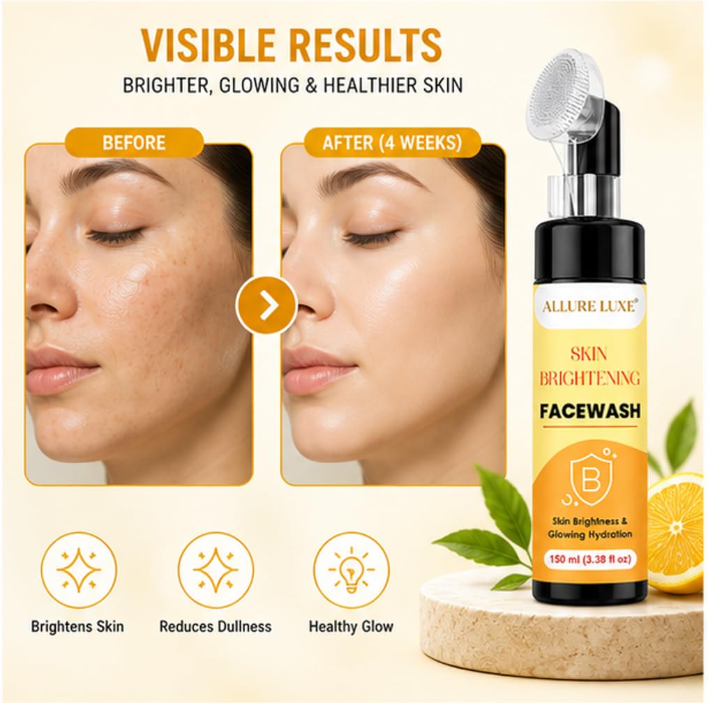 Allure Luxe Skin Brightening Face Wash with Built-In Soft Brush Applicator