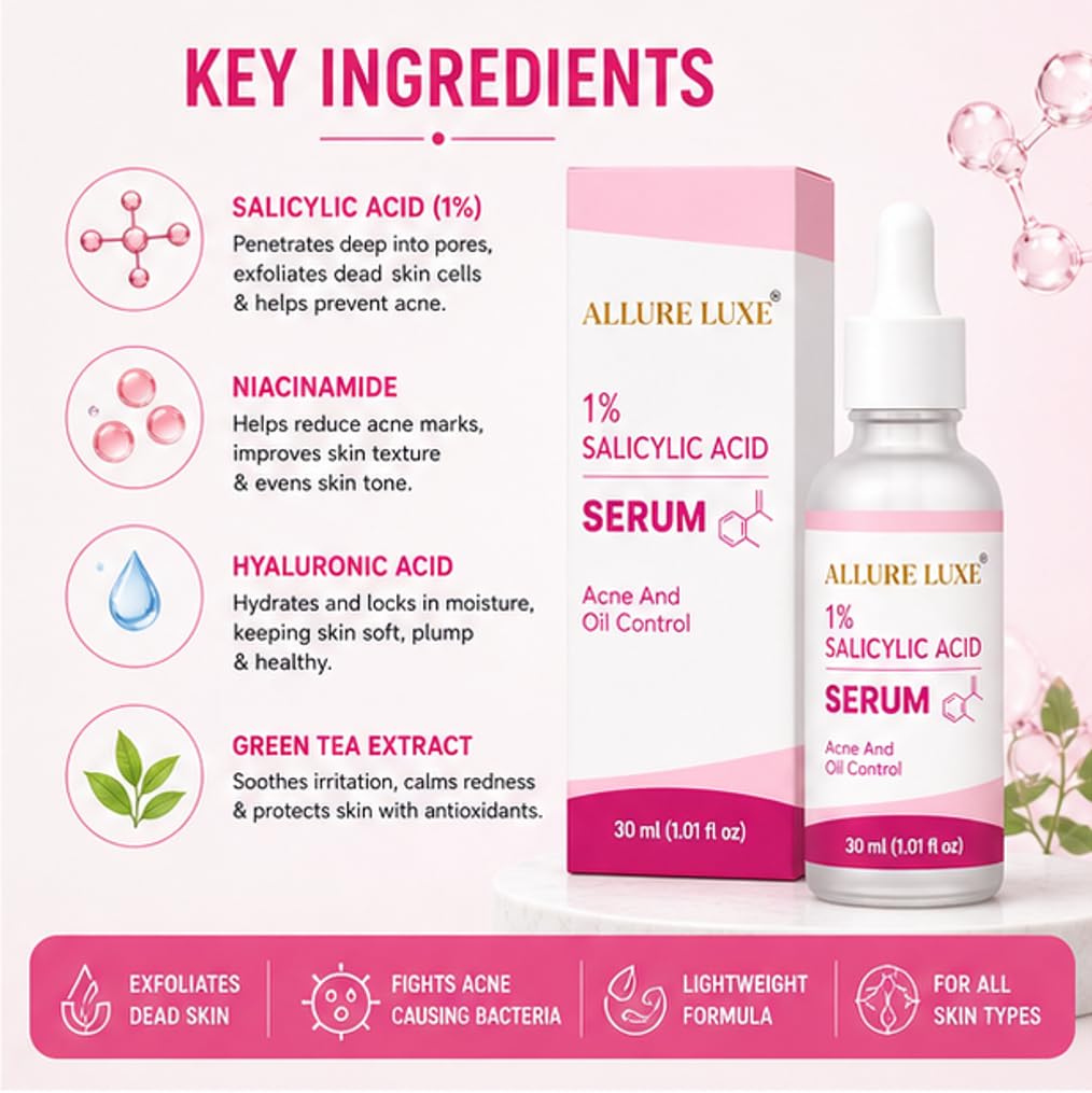 Allure Luxe 1% Salicylic Acid Face Serum for Acne-Prone Skin