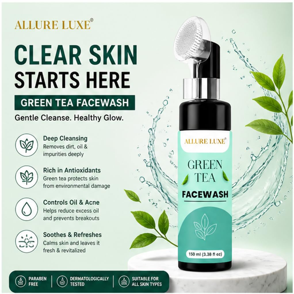 Allure Luxe Green Tea Face Wash with Built-In Soft Brush Applicator