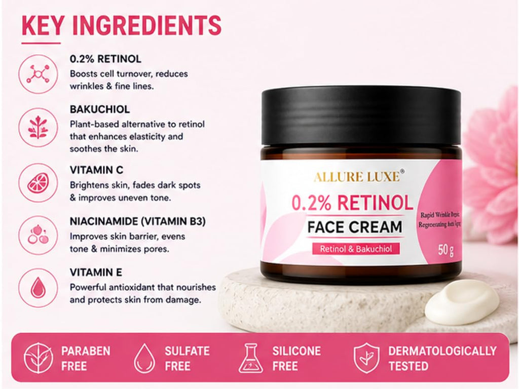 Allure Luxe 0.2% Retinol Face Cream with Bakuchiol