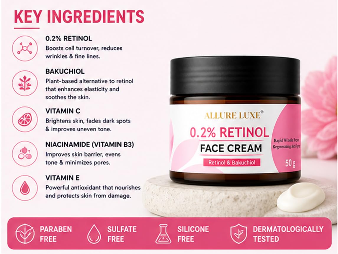 Allure Luxe 0.2% Retinol Face Cream with Bakuchiol