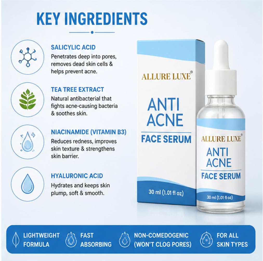 Allure Luxe Anti Acne Face Serum for Clear & Smooth Looking Skin