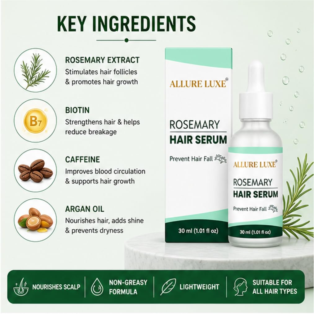 Allure Luxe Rosemary Hair Serum for Hair Strength & Scalp Care