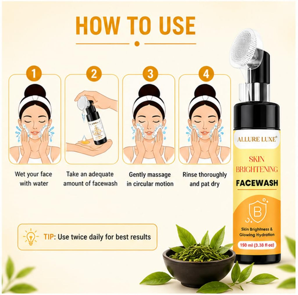 Allure Luxe Skin Brightening Face Wash with Built-In Soft Brush Applicator