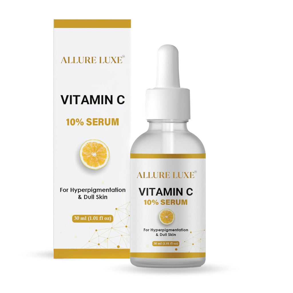 ALLURE LUXE Vitamin C 10% Serum for Hyperpigmentation & Dull Skin, 30 ml, Brightening Face Serum with Collagen Boosting Formula