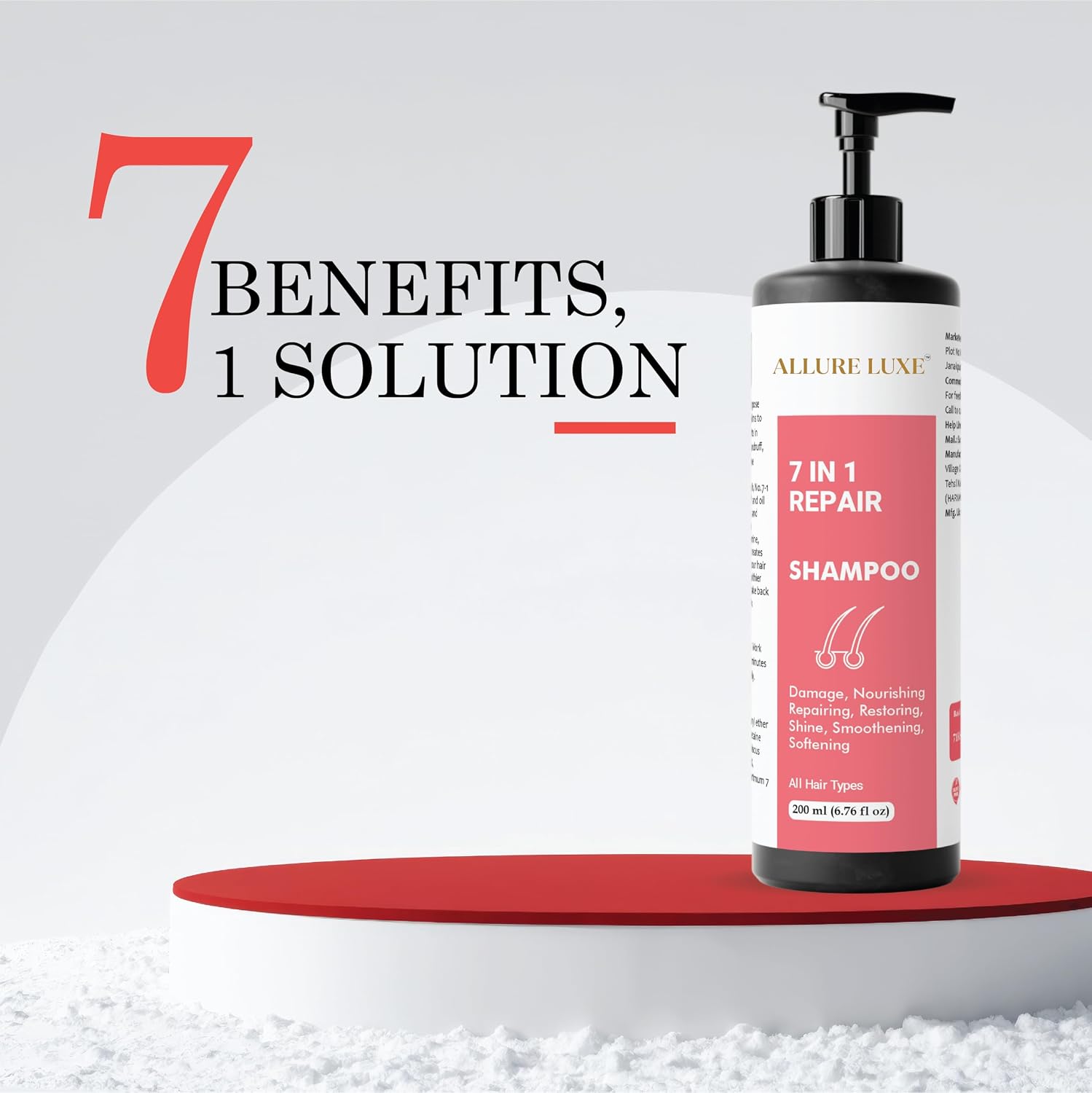Allure Luxe Shampoo, Damage Repairing, Nourishing, Smoothening, All Hair Types, 200 ml (7 in 1 Repair Shampoo)