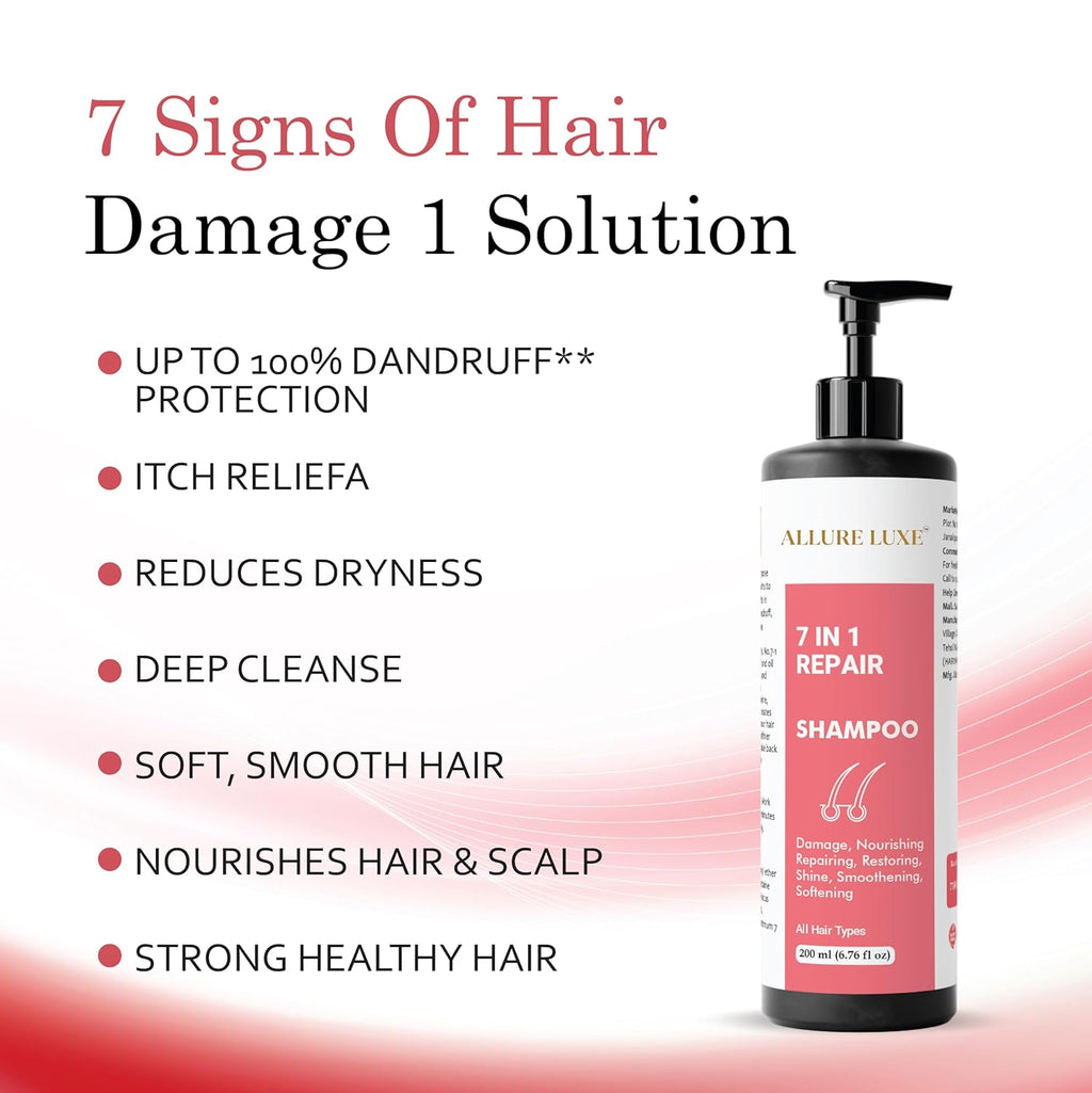 Allure Luxe Shampoo, Damage Repairing, Nourishing, Smoothening, All Hair Types, 200 ml (7 in 1 Repair Shampoo)
