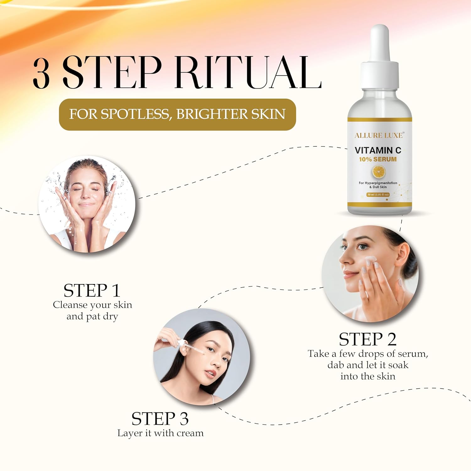 ALLURE LUXE Vitamin C 10% Serum for Hyperpigmentation & Dull Skin, 30 ml, Brightening Face Serum with Collagen Boosting Formula