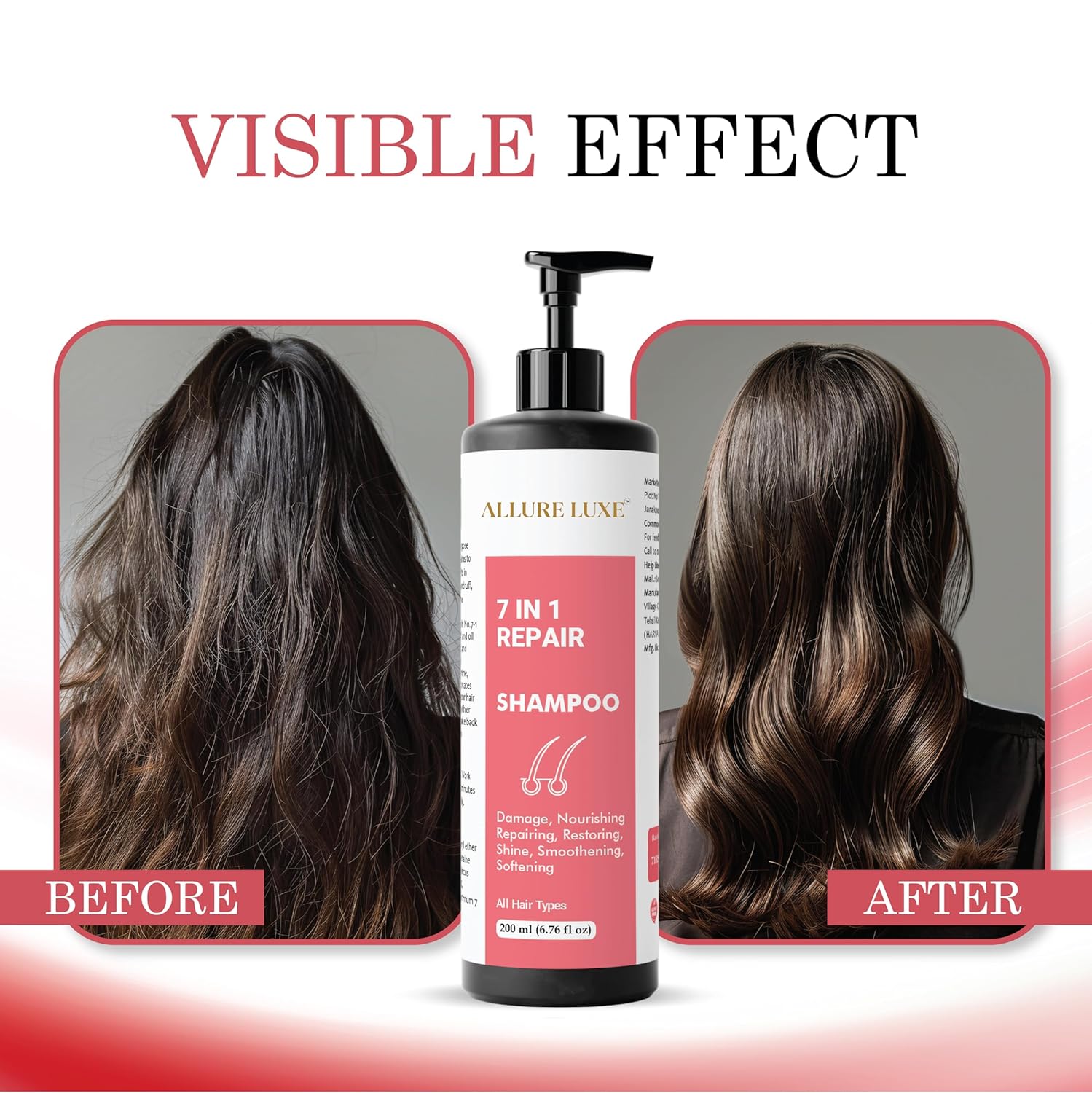 Allure Luxe Shampoo, Damage Repairing, Nourishing, Smoothening, All Hair Types, 200 ml (7 in 1 Repair Shampoo)