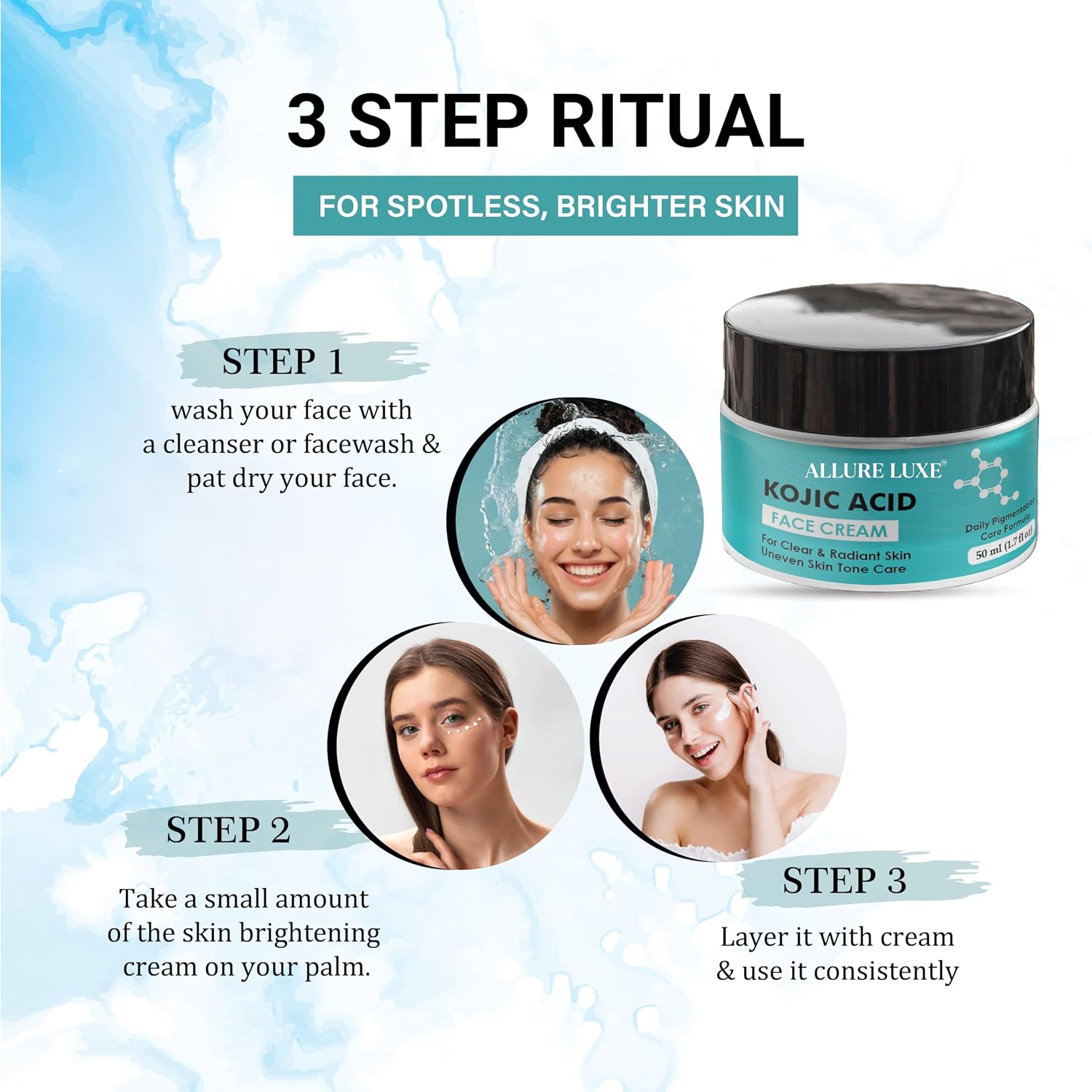 Allure Luxe Kojic Acid Face Cream, with Niacinamide & Alpha Arbutin, Pigmentation Care Formula, 50 ml