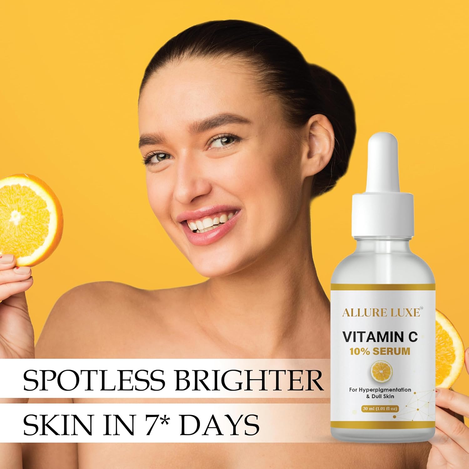 ALLURE LUXE Vitamin C 10% Serum for Hyperpigmentation & Dull Skin, 30 ml, Brightening Face Serum with Collagen Boosting Formula