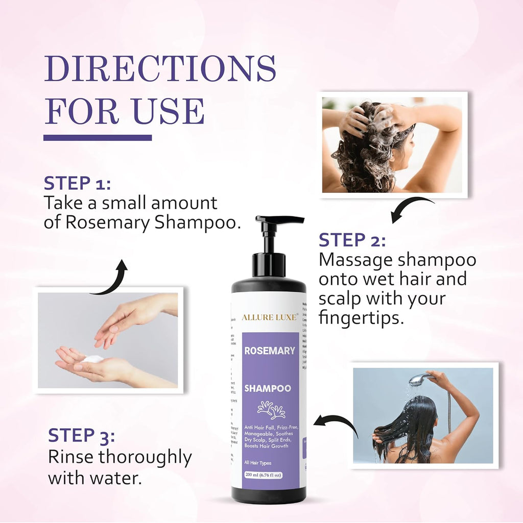 Allure Luxe Shampoo, Damage Repairing, Nourishing, Smoothening, All Hair Types, 200 ml (Rosemary Shampoo)