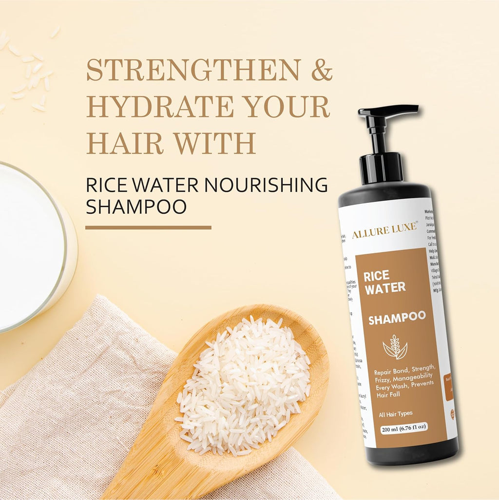 Allure Luxe Shampoo, Damage Repairing, Nourishing, Smoothening, All Hair Types, 200 ml (Rice Water Shampoo)